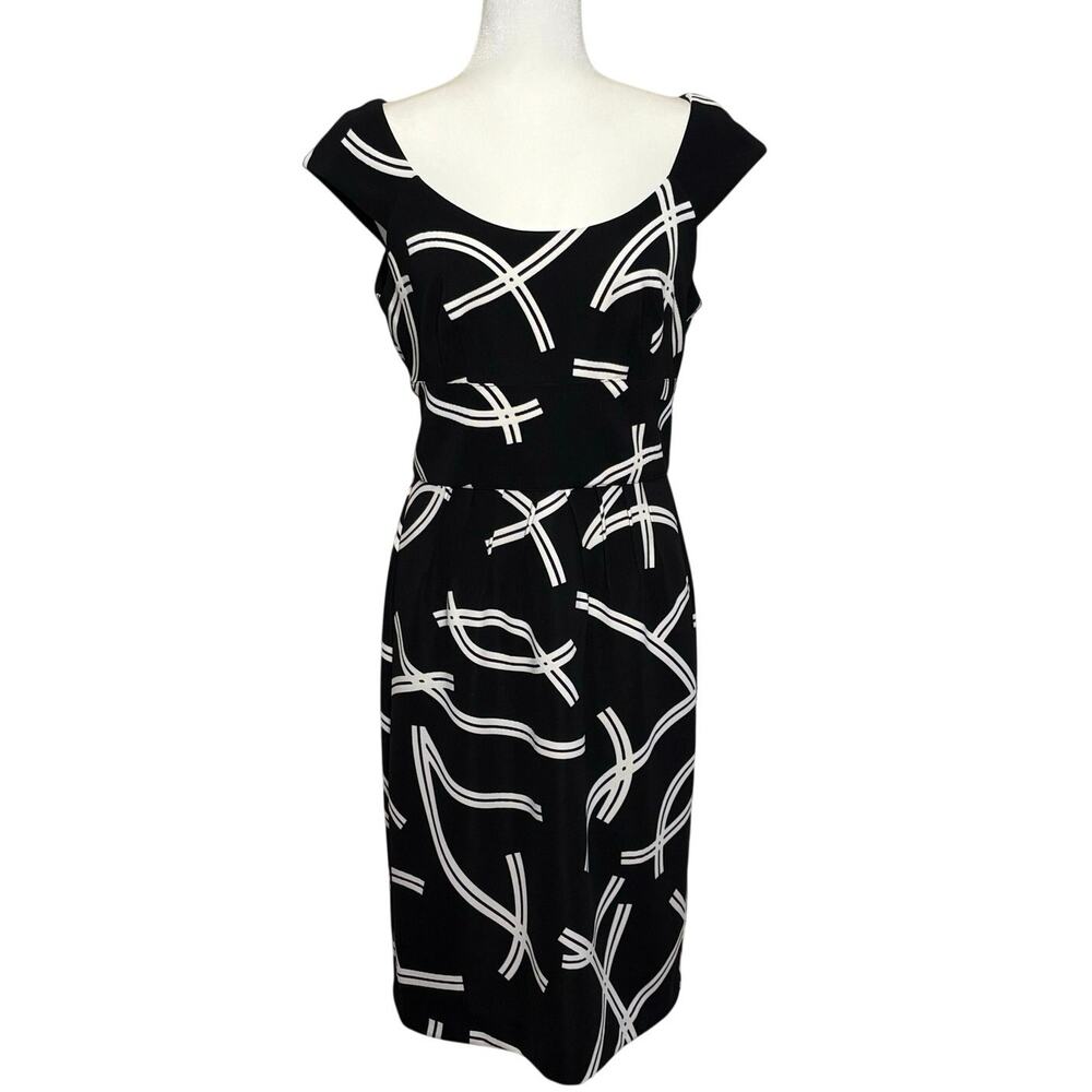 Dressbarn Abstract Geometric Ribbon Sheath Dress Women's 10 Black London Times